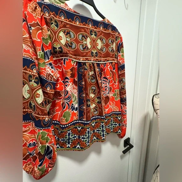 On The Road Red zoro Sleeve Bohemian Blouse - Picture 3 of 7